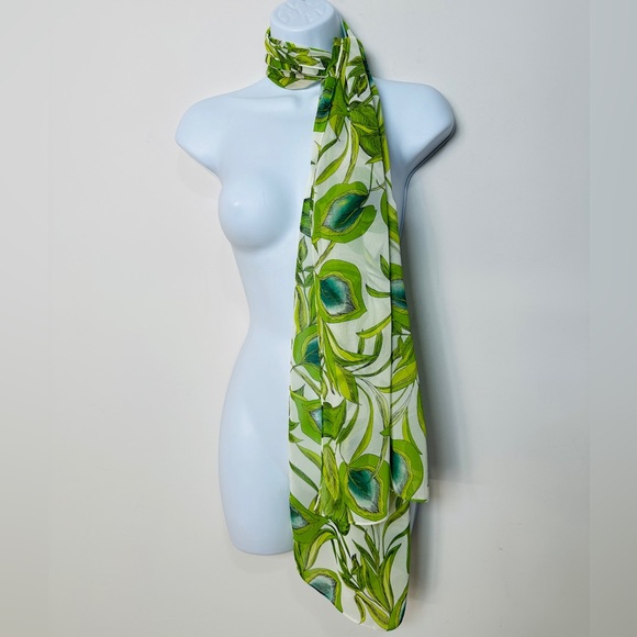 Calvin Klein Green & Blue Floral Print Rectangular Scarf - Picture 5 of 9